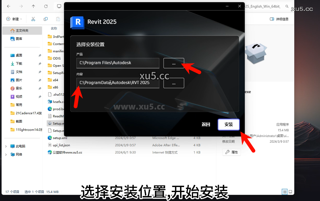 Autodesk Revit 2025 安装选项设置界面